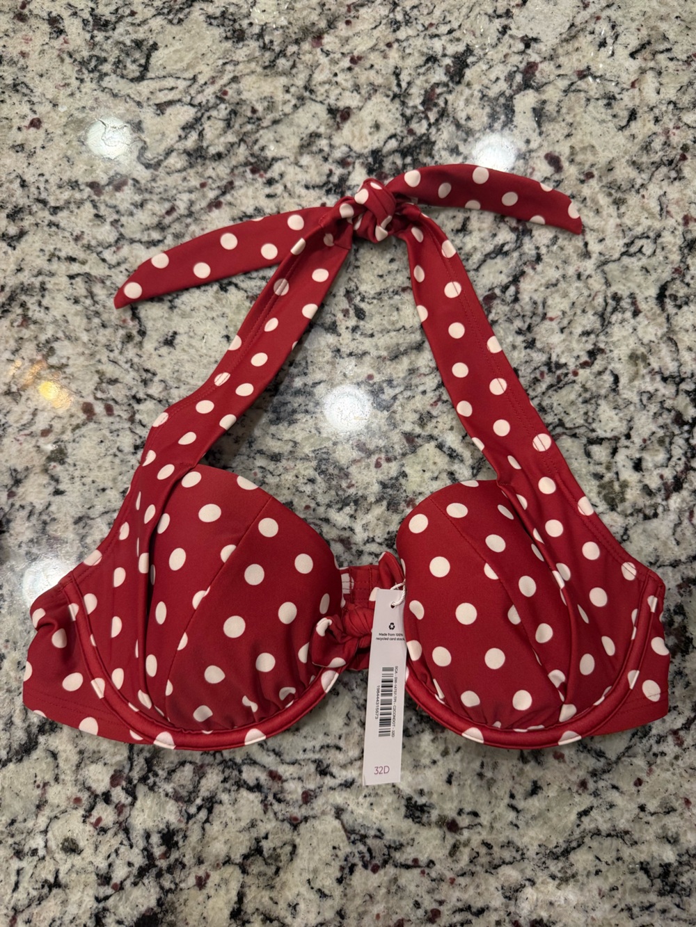 Adore Me Red and White Polka Dot Halter Bikini Top